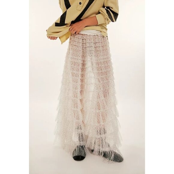 Free People Return of The Ruffle Maxi Skirt Womens M Whimsical Fairy Sheer - Picture 1 of 6